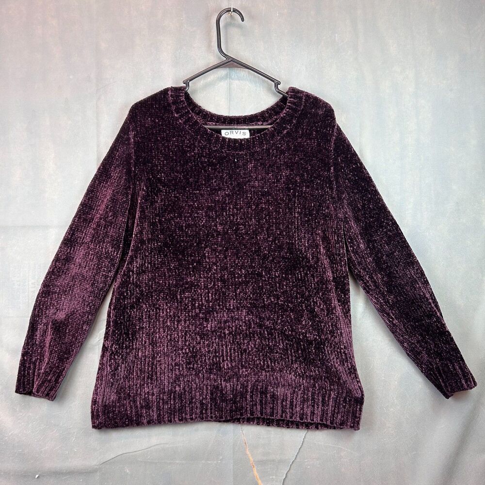 Orvis Velvet Knit Sweater Women's Medium Purple Scoop Neck Cozy Soft Long Sleeve